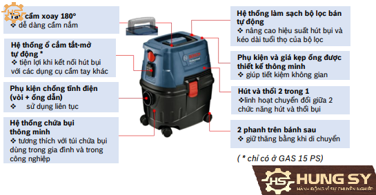 Máy hút bụi khô và ướt Bosch GAS 15 PS